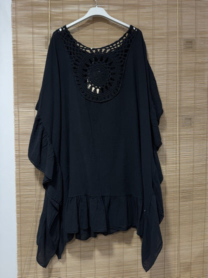 GRANDE TAILLE - Robe tunique dos brodé noire
