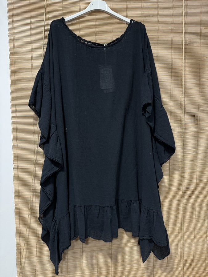 GRANDE TAILLE - Robe tunique dos brodé noire