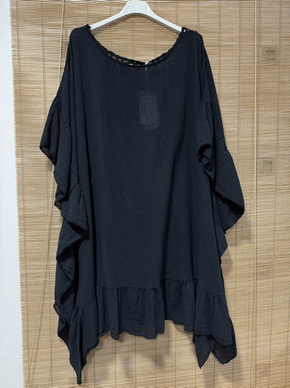 GRANDE TAILLE - Robe tunique dos brodé noire