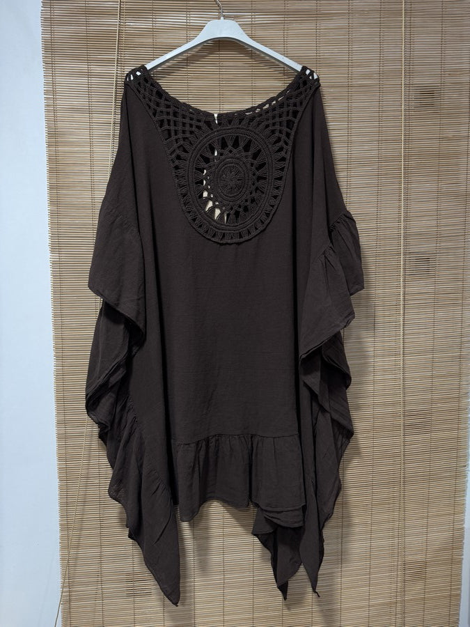 GRANDE TAILLE - Robe tunique dos brodé chocolat