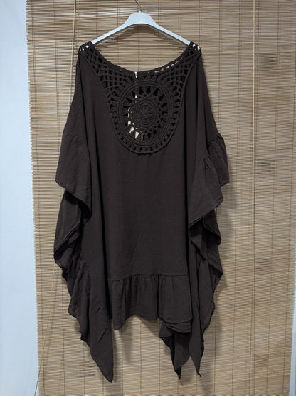GRANDE TAILLE - Robe tunique dos brodé chocolat