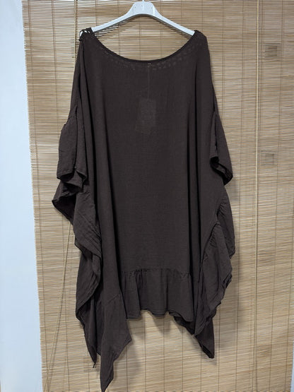 GRANDE TAILLE - Robe tunique dos brodé chocolat