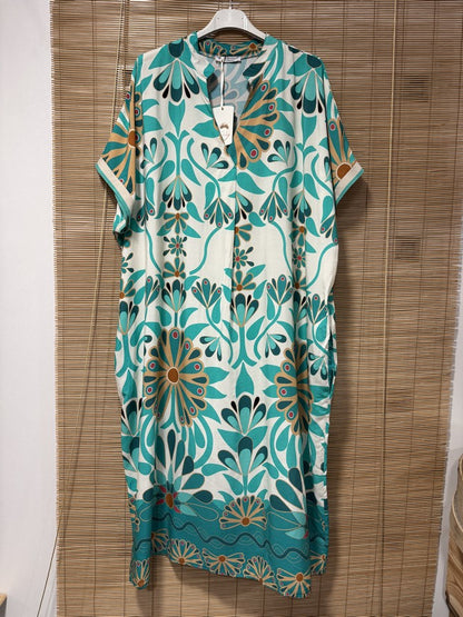 GRANDE TAILLE - Robe longue 70's turquoise