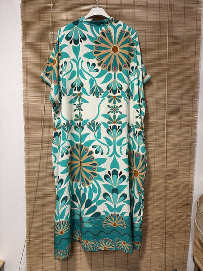 GRANDE TAILLE - Robe longue 70's turquoise