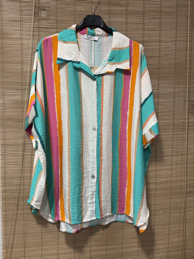 GRANDE TAILLE - Chemisier rayé fluide turquoise
