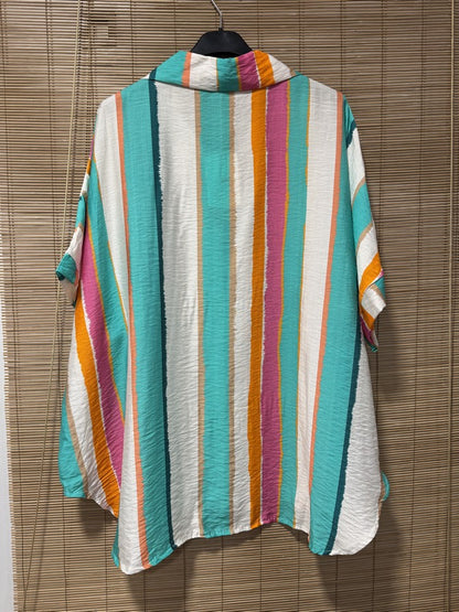 GRANDE TAILLE - Chemisier rayé fluide turquoise