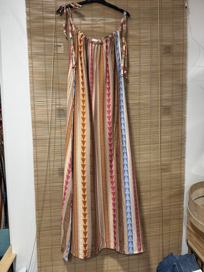 GRANDE TAILLE - Robe longue à bretelles fluide ethnique beige