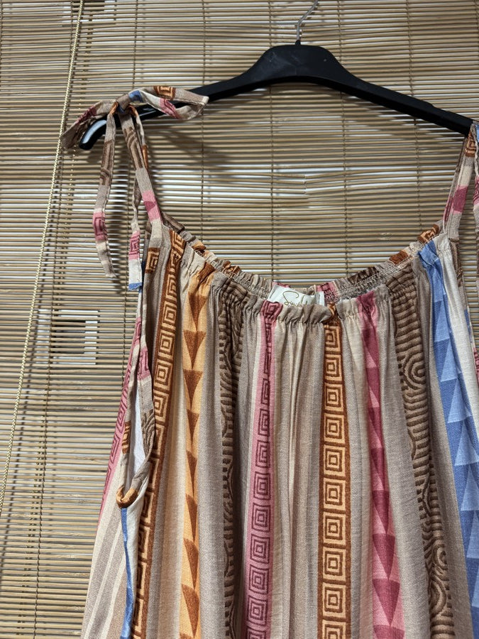 GRANDE TAILLE - Robe longue à bretelles fluide ethnique beige