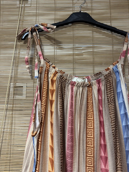 GRANDE TAILLE - Robe longue à bretelles fluide ethnique beige