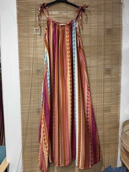 GRANDE TAILLE - Robe longue à bretelles fluide ethnique rouille