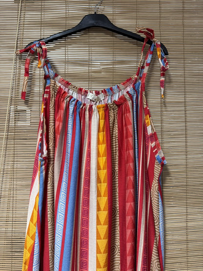 GRANDE TAILLE - Robe longue à bretelles fluide ethnique rouge
