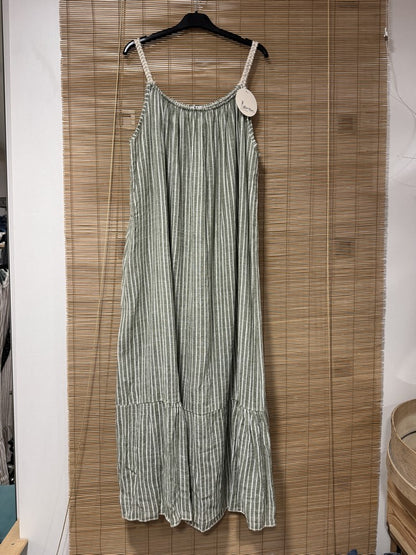 GRANDE TAILLE - Robe longue à bretelles rayée kaki