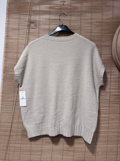 Pull débardeur col rond beige
