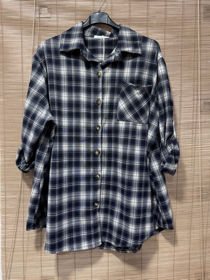 GRANDE TAILLE - Chemise flannelle oversize bleu marine
