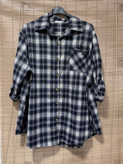 GRANDE TAILLE - Chemise flannelle oversize bleu marine