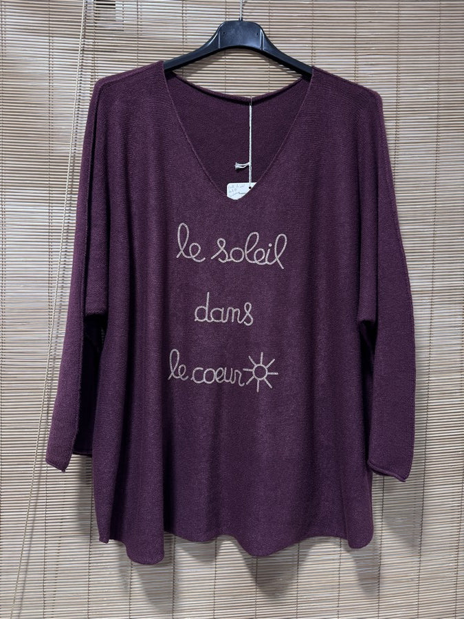 GRANDE TAILLE - Pull Le Soleil dans le Coeur bordeaux