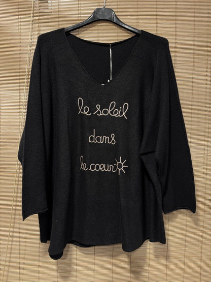 GRANDE TAILLE - Pull Le Soleil dans le Coeur noir