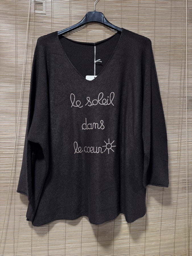 GRANDE TAILLE - Pull Le Soleil dans le Coeur marron