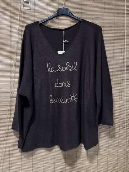 GRANDE TAILLE - Pull Le Soleil dans le Coeur marron