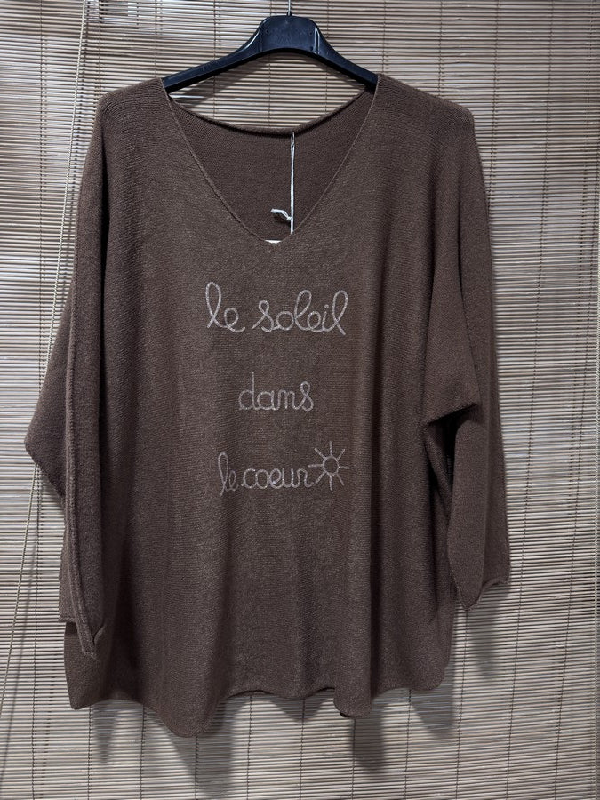 GRANDE TAILLE - Pull Le Soleil dans le Coeur camel