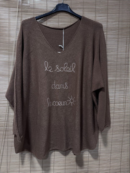 GRANDE TAILLE - Pull Le Soleil dans le Coeur camel