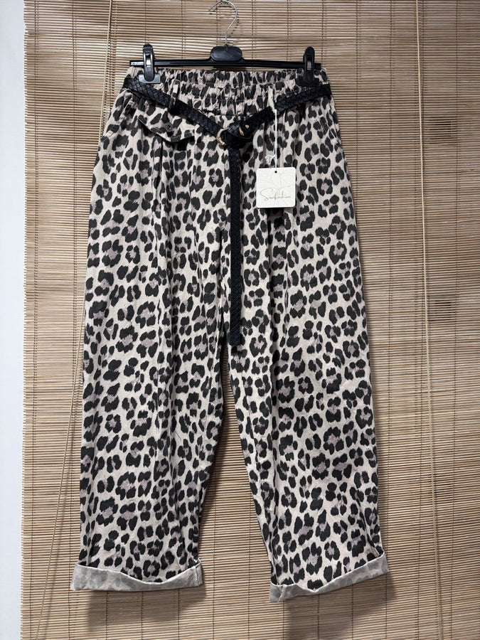 GRANDE TAILLE - Pantalon large léopard sable