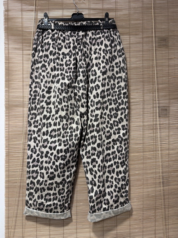 GRANDE TAILLE - Pantalon large léopard sable
