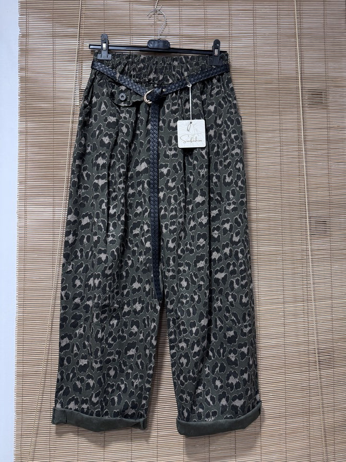 GRANDE TAILLE - Pantalon large léopard kaki