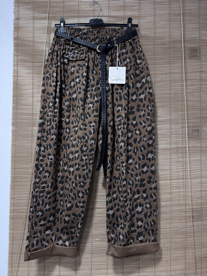GRANDE TAILLE - Pantalon large léopard camel
