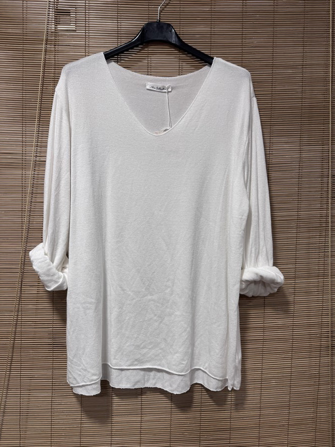 GRANDE TAILLE - Pull fin col V blanc