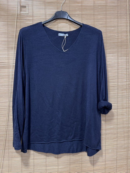 GRANDE TAILLE - Pull fin col V bleu marine