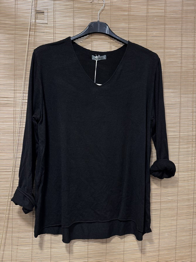 GRANDE TAILLE - Pull fin col V noir