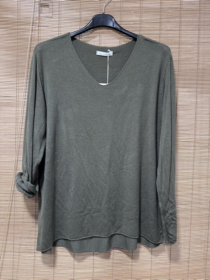 GRANDE TAILLE - Pull fin col V kaki