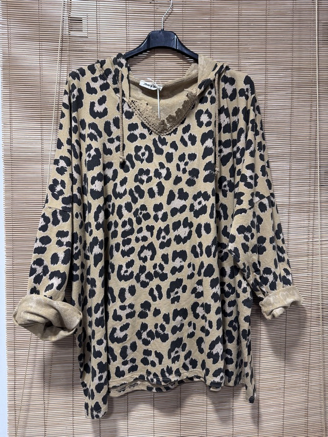 GRANDE TAILLE - Sweat à capuche léopard camel