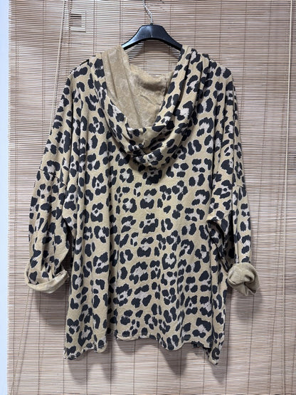 GRANDE TAILLE - Sweat à capuche léopard camel