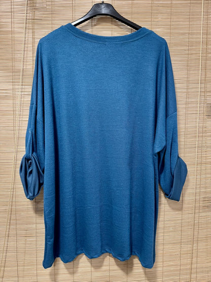 GRANDE TAILLE - Pull fin ROCK bleu pétrole