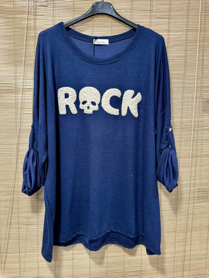 GRANDE TAILLE - Pull fin ROCK bleu marine