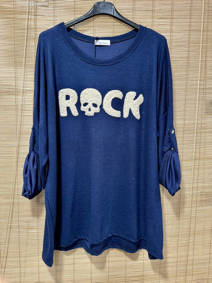 GRANDE TAILLE - Pull fin ROCK bleu marine
