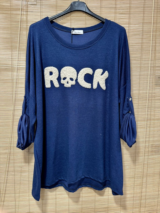 GRANDE TAILLE - Pull fin ROCK bleu marine