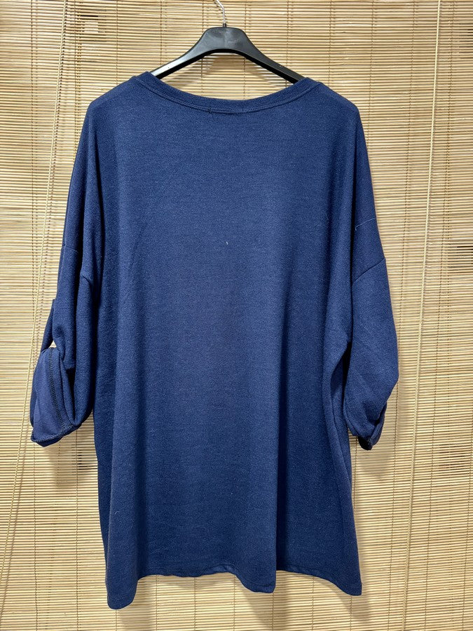 GRANDE TAILLE - Pull fin ROCK bleu marine