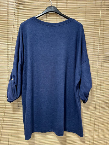 GRANDE TAILLE - Pull fin ROCK bleu marine