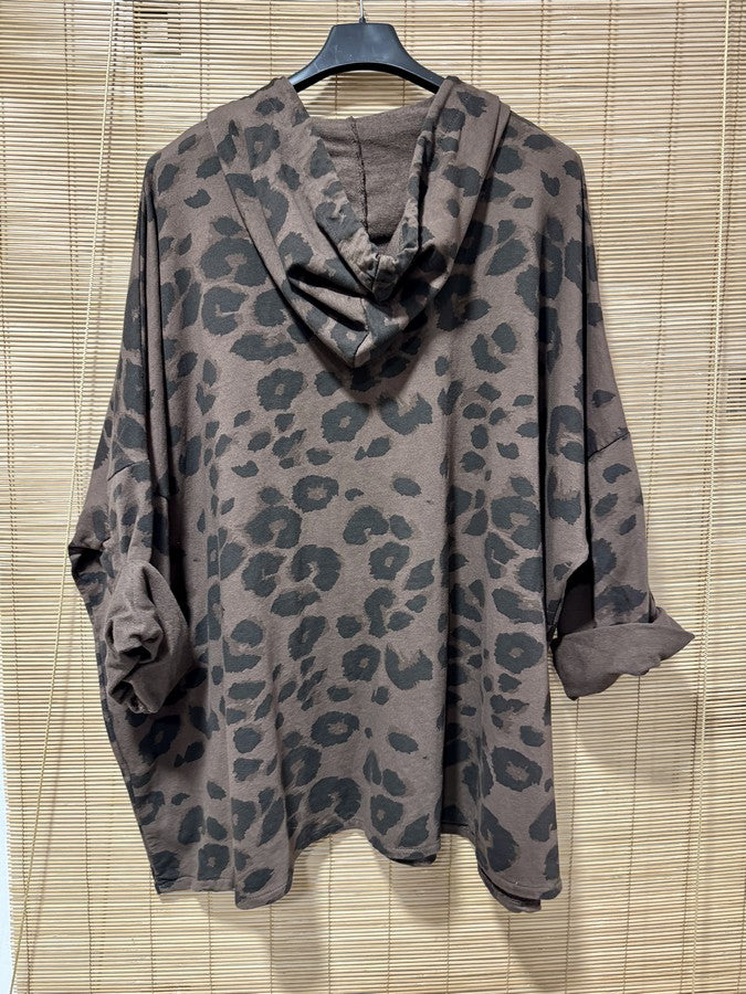 GRANDE TAILLE - Sweat à capuche léo marron