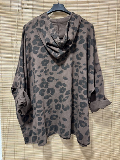 GRANDE TAILLE - Sweat à capuche léo marron