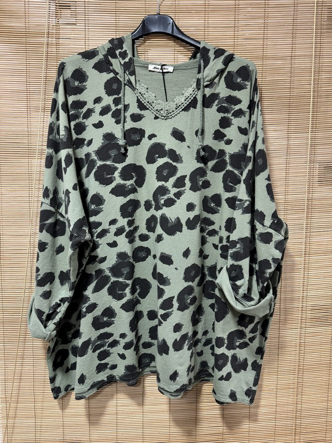 GRANDE TAILLE - Sweat à capuche léo kaki