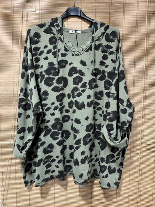 GRANDE TAILLE - Sweat à capuche léo kaki