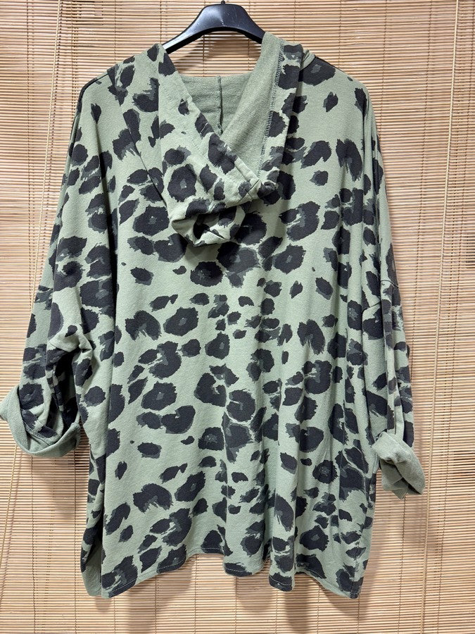 GRANDE TAILLE - Sweat à capuche léo kaki