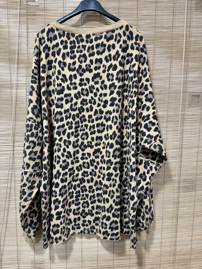 GRANDE TAILLE - Sweat léopard SMILE camel