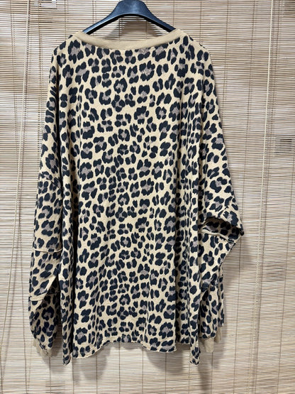 GRANDE TAILLE - Sweat léopard SMILE camel
