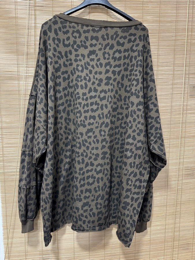 GRANDE TAILLE - Sweat léopard SMILE marron