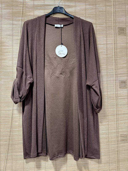 GRANDE TAILLE - Gilet long Peace&Love marron